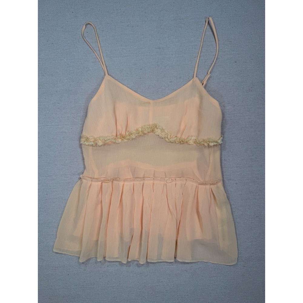 Connection 18 Peach Chiffon Lace Trim Peplum Camisole Top Small